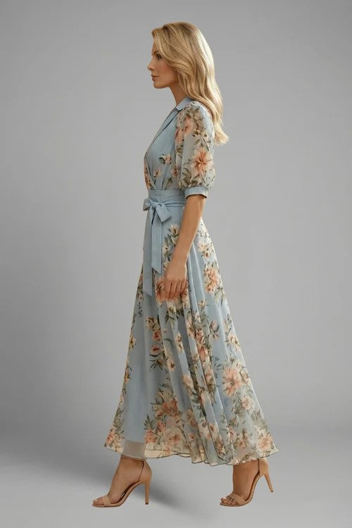 Women's Summer Wedding Guest Floral V-Neck Wrap Maxi Dress