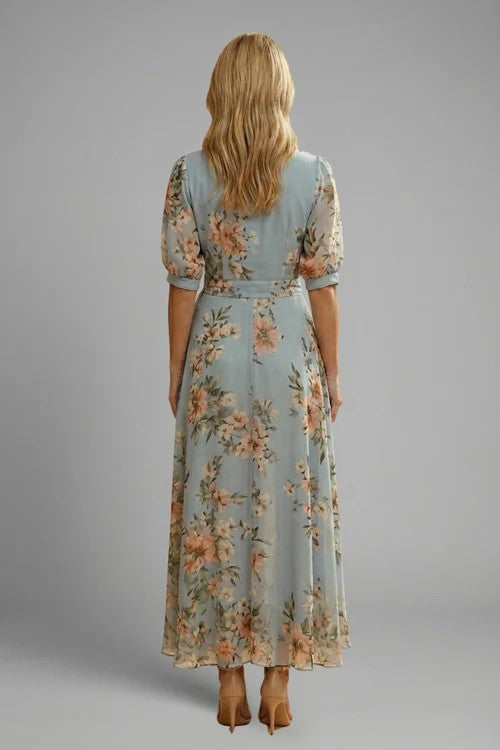 Women's Summer Wedding Guest Floral V-Neck Wrap Maxi Dress