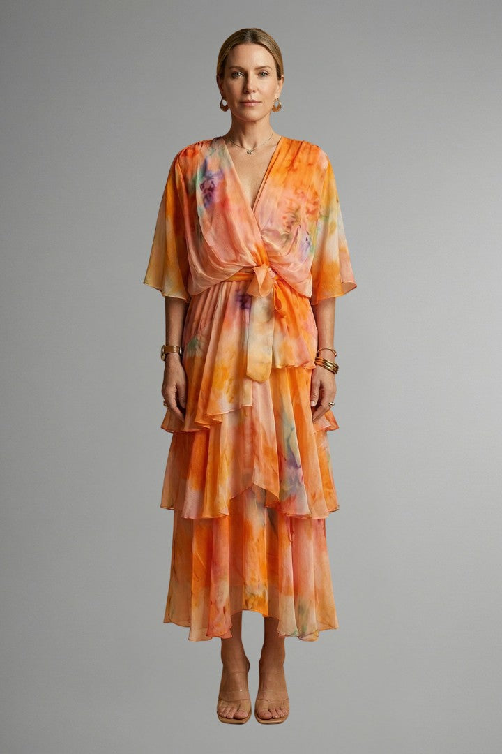 Women's Summer Wedding Guest Floral Tiered Wrap Maxi Dress