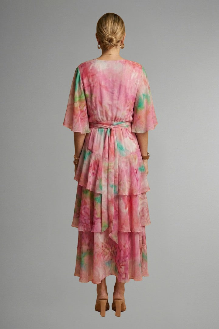 Women's Summer Wedding Guest Floral Tiered Wrap Maxi Dress