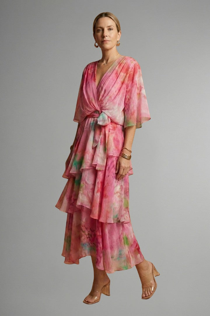 Women's Summer Wedding Guest Floral Tiered Wrap Maxi Dress