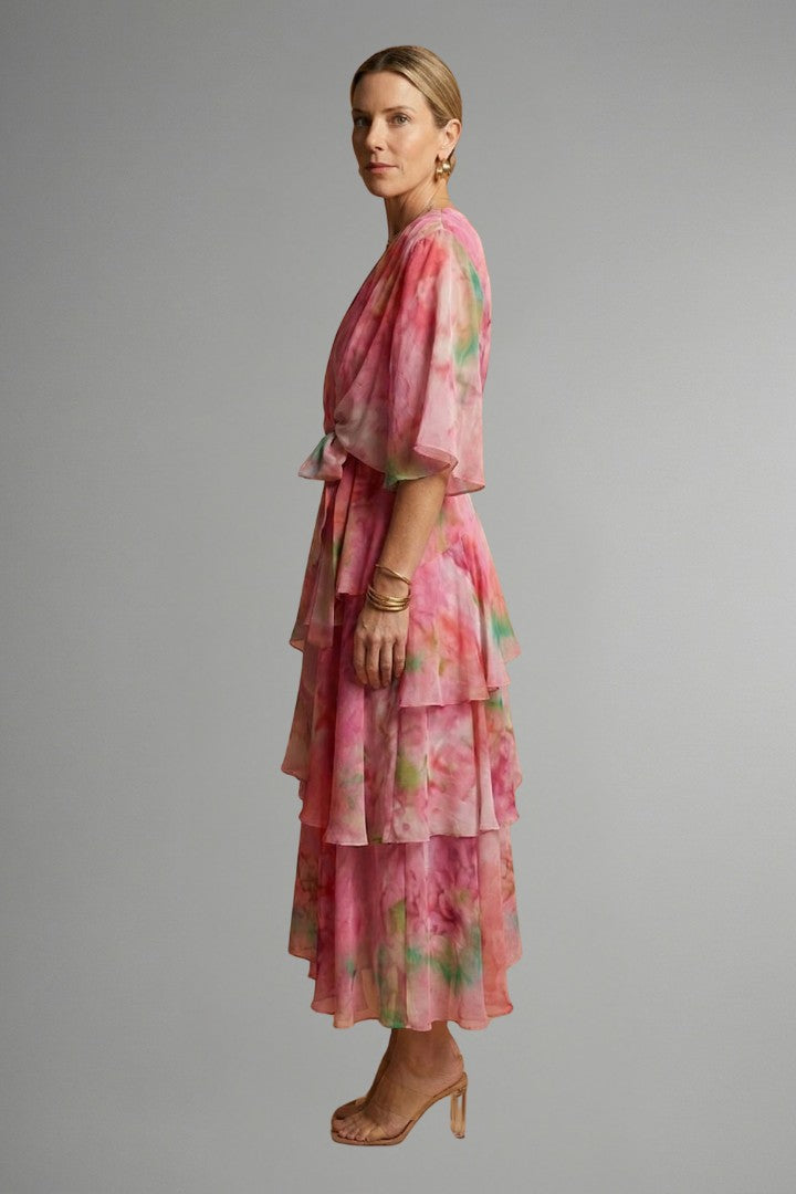 Women's Summer Wedding Guest Floral Tiered Wrap Maxi Dress