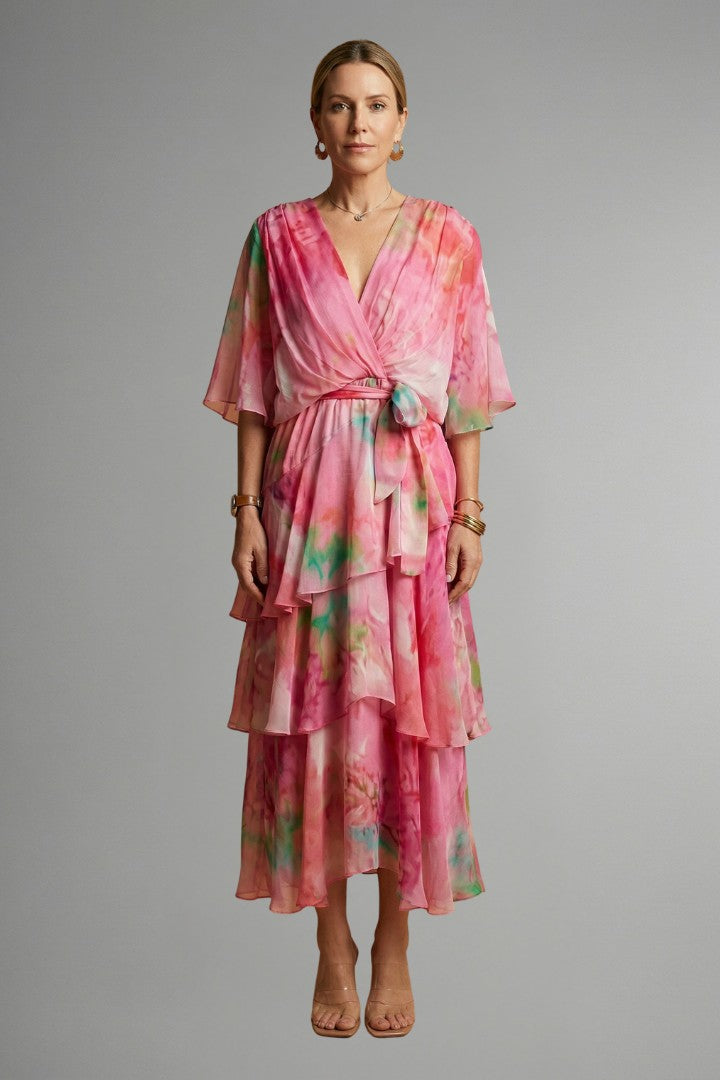 Women's Summer Wedding Guest Floral Tiered Wrap Maxi Dress
