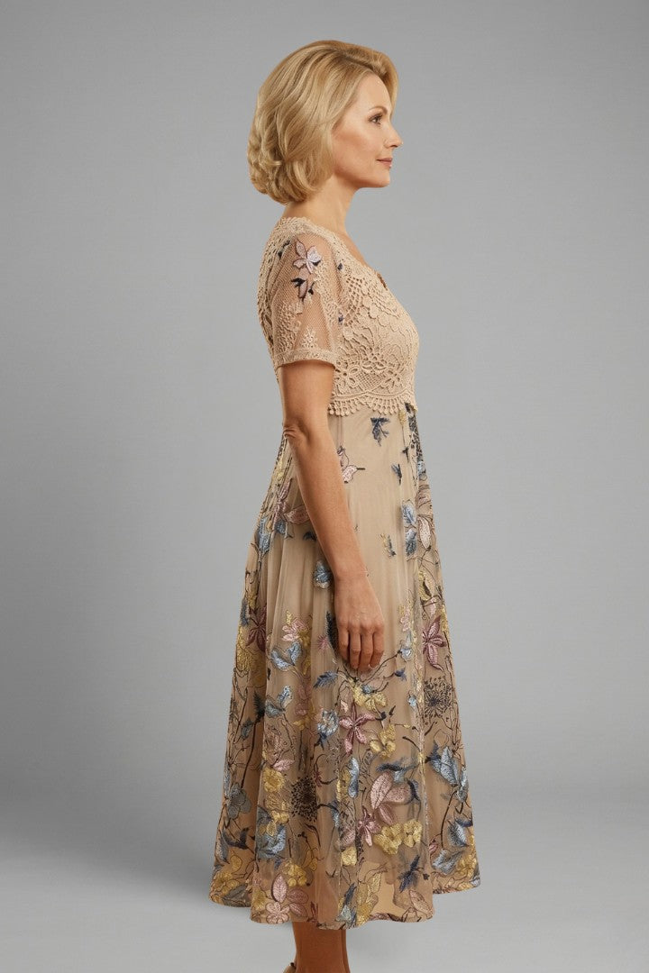 Women's Wedding Guest Elegant Floral Midi Dress