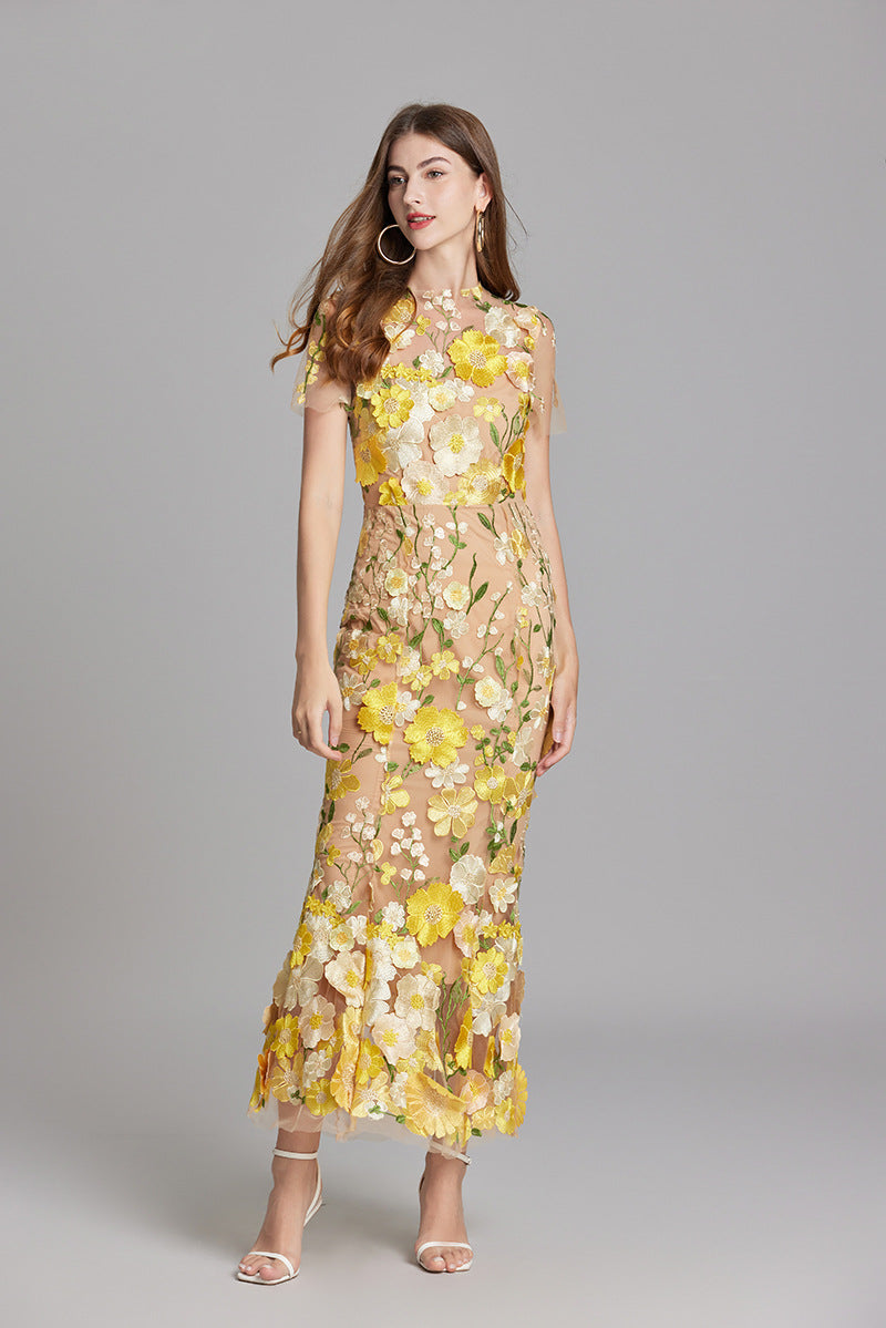 Women's Wedding Guest Floral Appliqué Maxi Dress