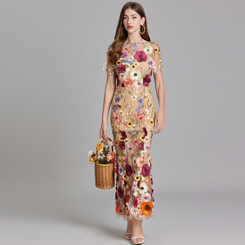 Women's Wedding Guest Floral Appliqué Maxi Dress