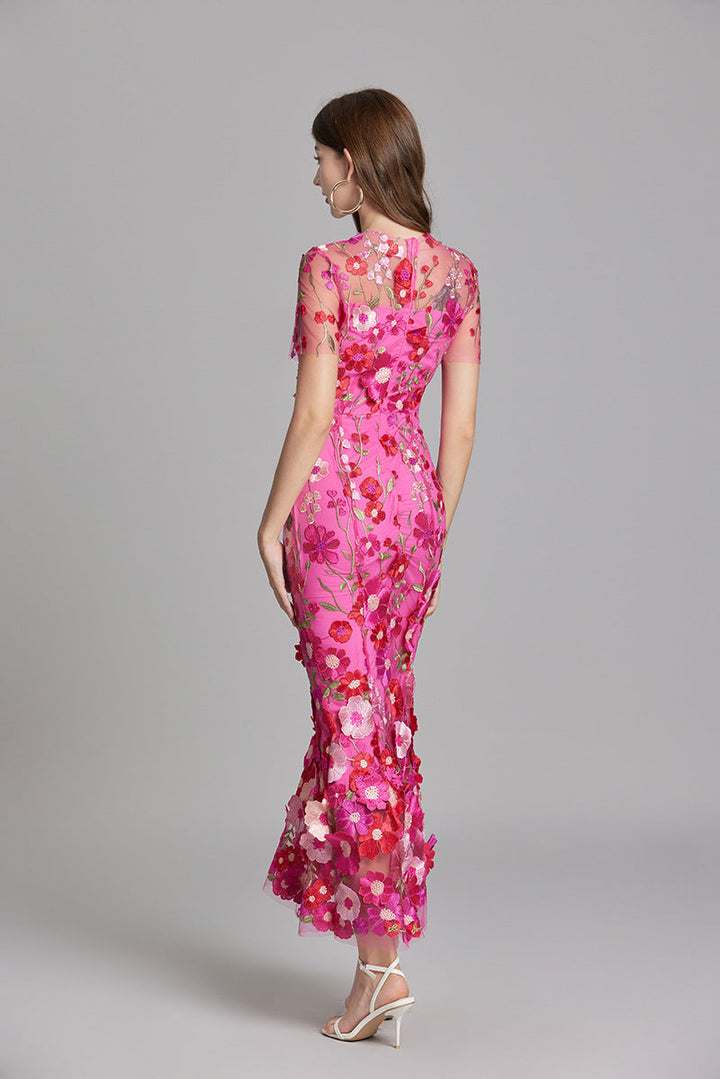 Women's Wedding Guest Floral Appliqué Maxi Dress