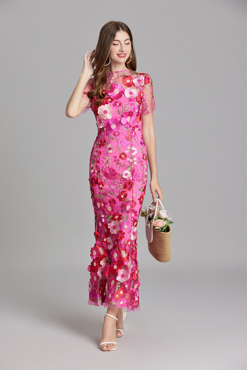 Women's Wedding Guest Floral Appliqué Maxi Dress