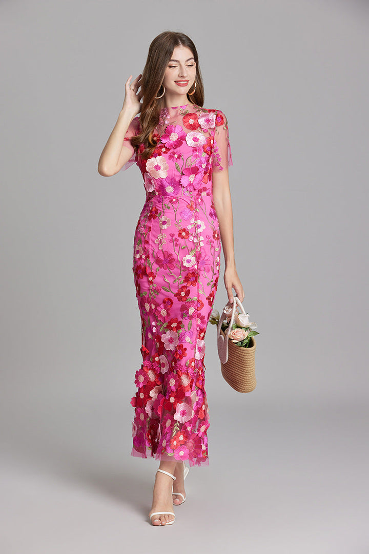 Women's Wedding Guest Floral Appliqué Maxi Dress