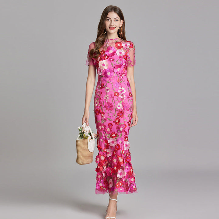 Women's Wedding Guest Floral Appliqué Maxi Dress