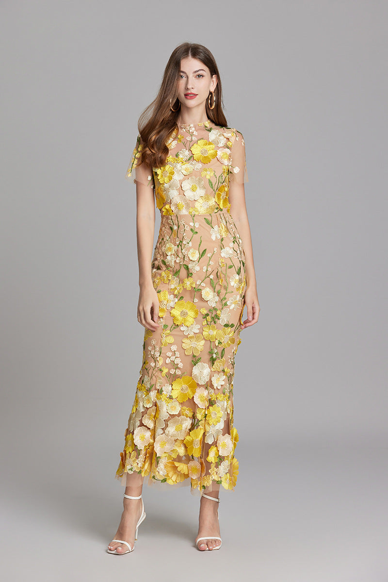 Women's Wedding Guest Floral Appliqué Maxi Dress