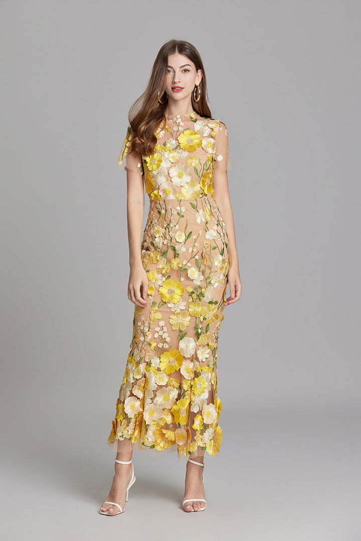 Women's Wedding Guest Floral Appliqué Maxi Dress