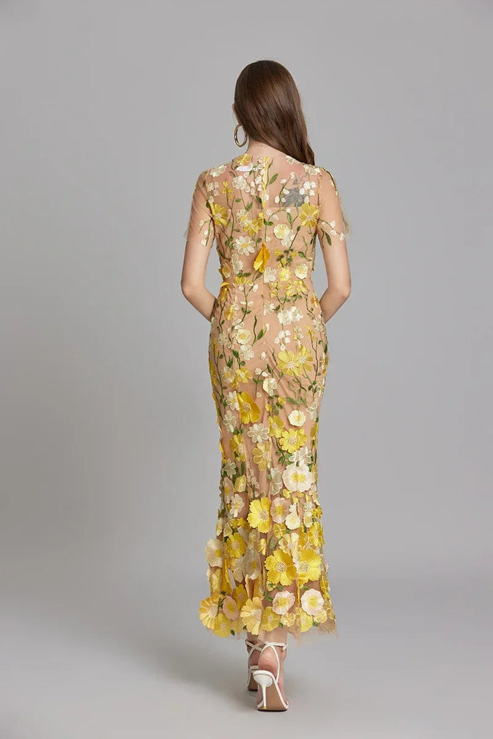 Women's Wedding Guest Floral Appliqué Maxi Dress