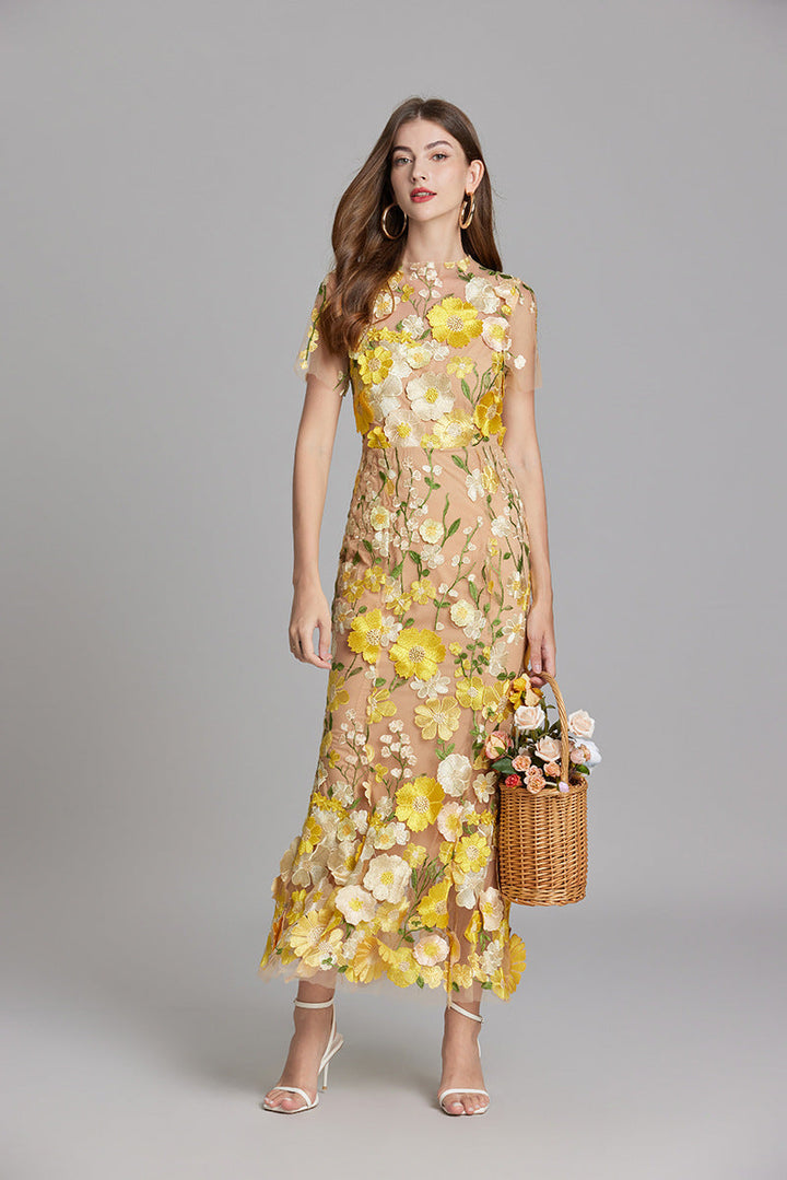 Women's Wedding Guest Floral Appliqué Maxi Dress