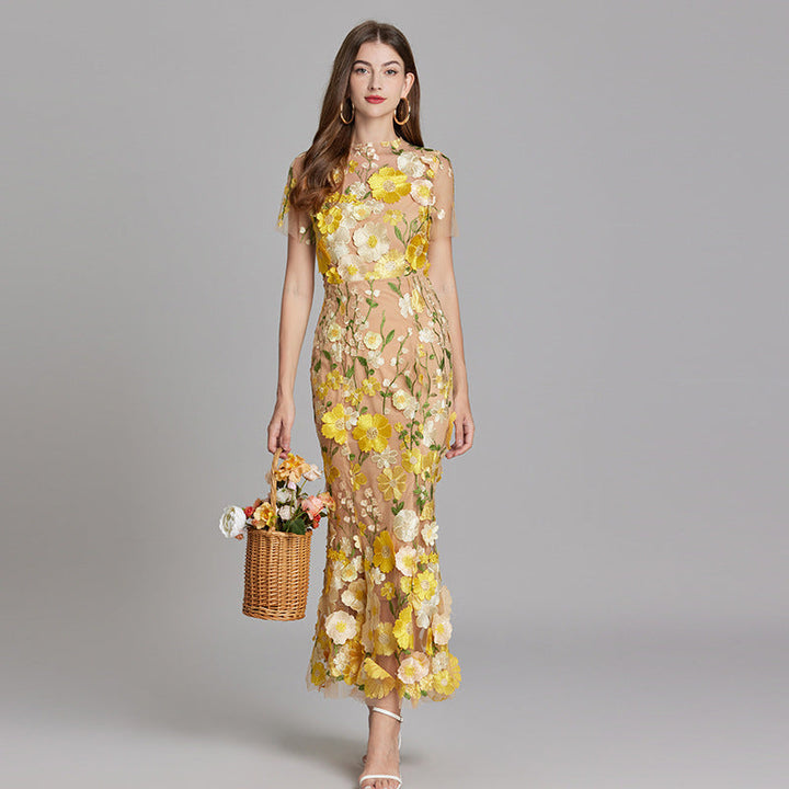 Women's Wedding Guest Floral Appliqué Maxi Dress