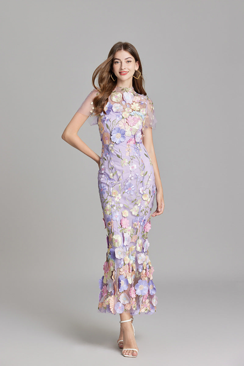 Women's Wedding Guest Floral Appliqué Maxi Dress