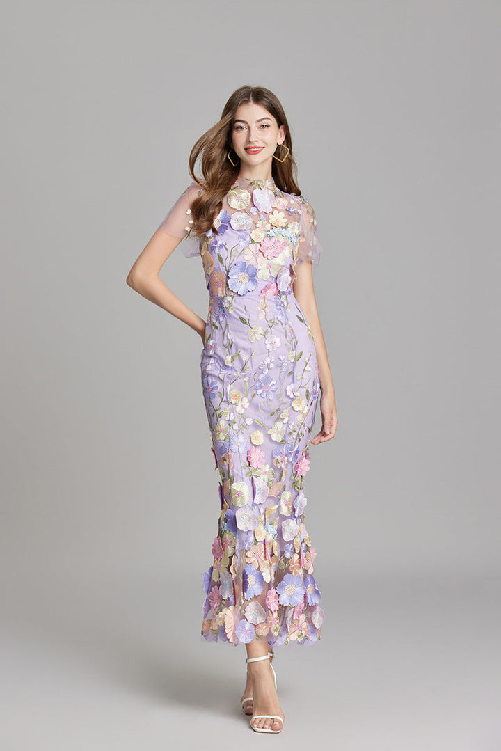 Women's Wedding Guest Floral Appliqué Maxi Dress