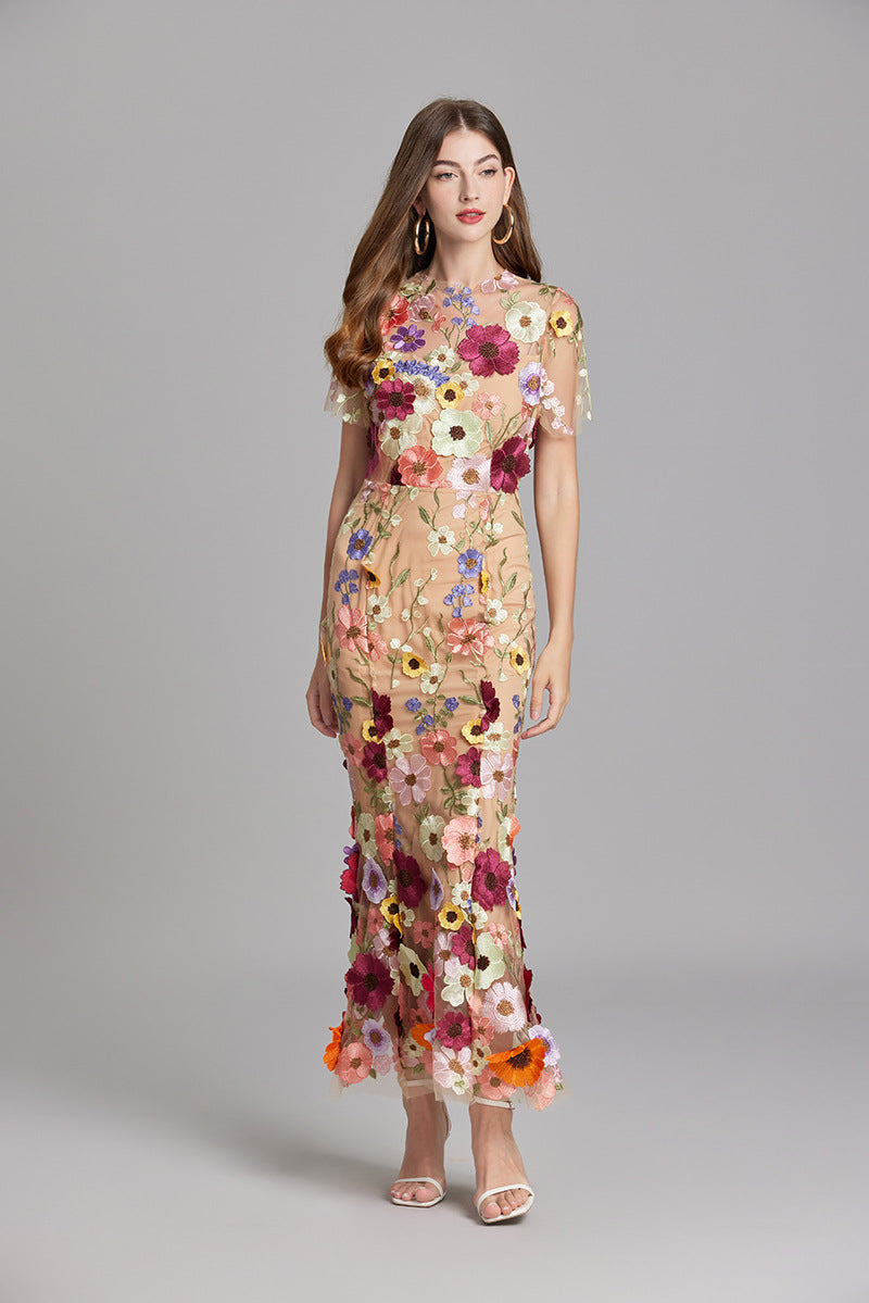 Women's Wedding Guest Floral Appliqué Maxi Dress