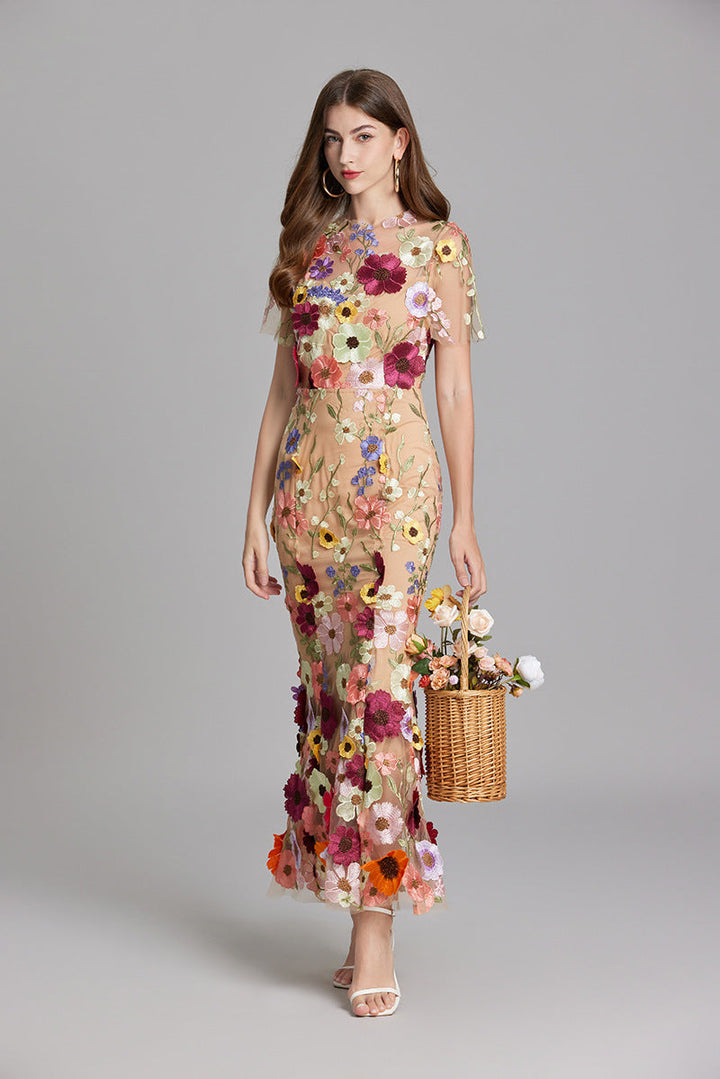 Women's Wedding Guest Floral Appliqué Maxi Dress