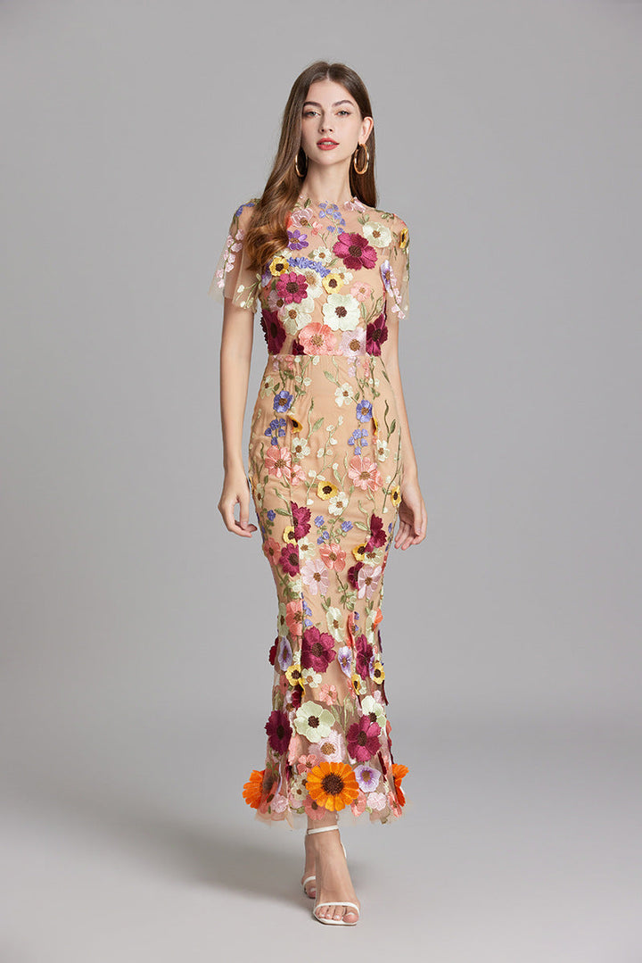 Women's Wedding Guest Floral Appliqué Maxi Dress