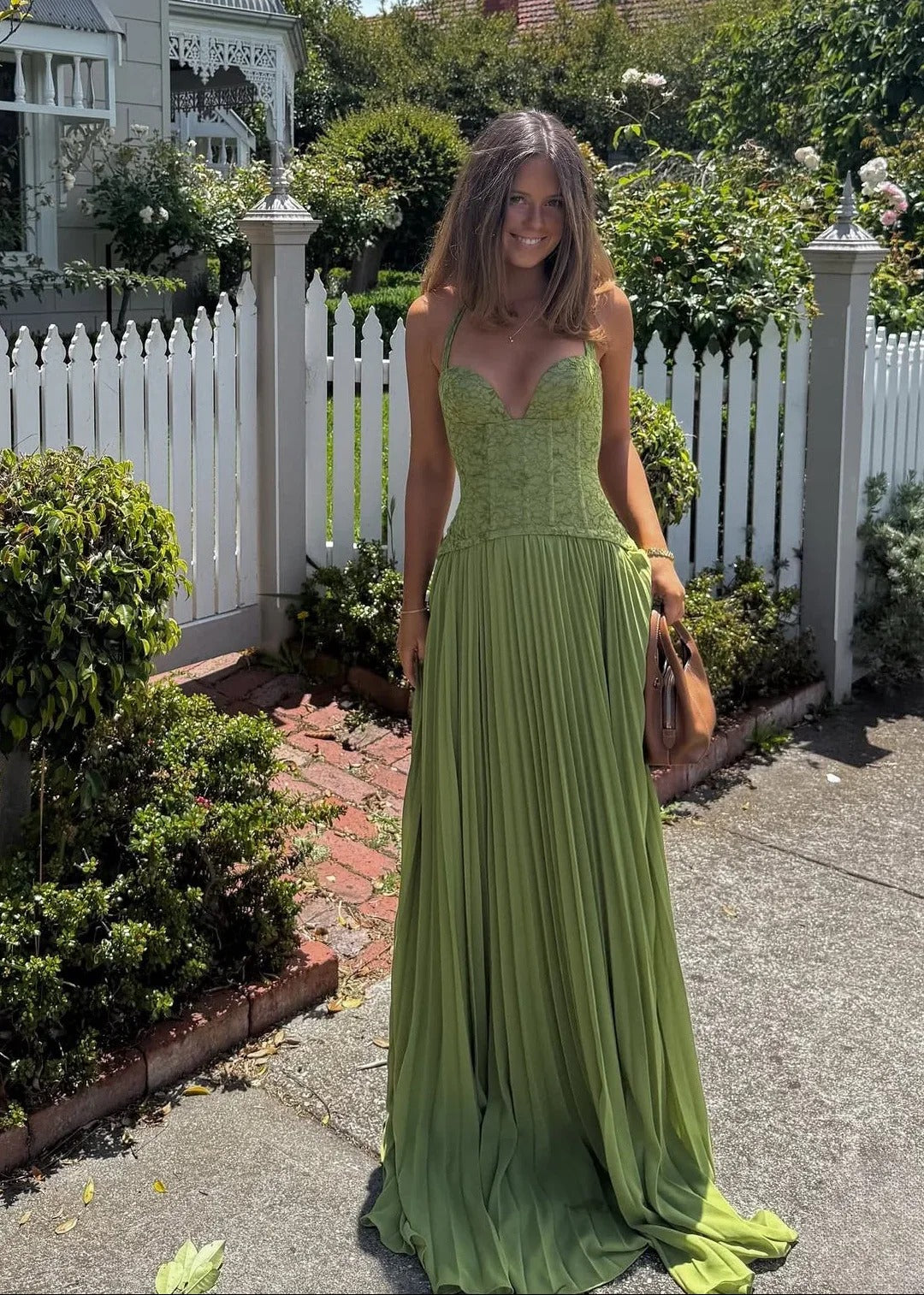 Women's Wedding Guest Pleated Corset Maxi Dress
