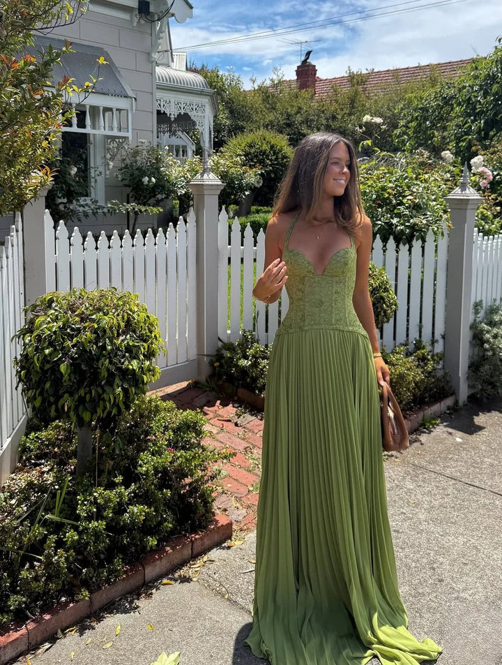 Women's Wedding Guest Pleated Corset Maxi Dress