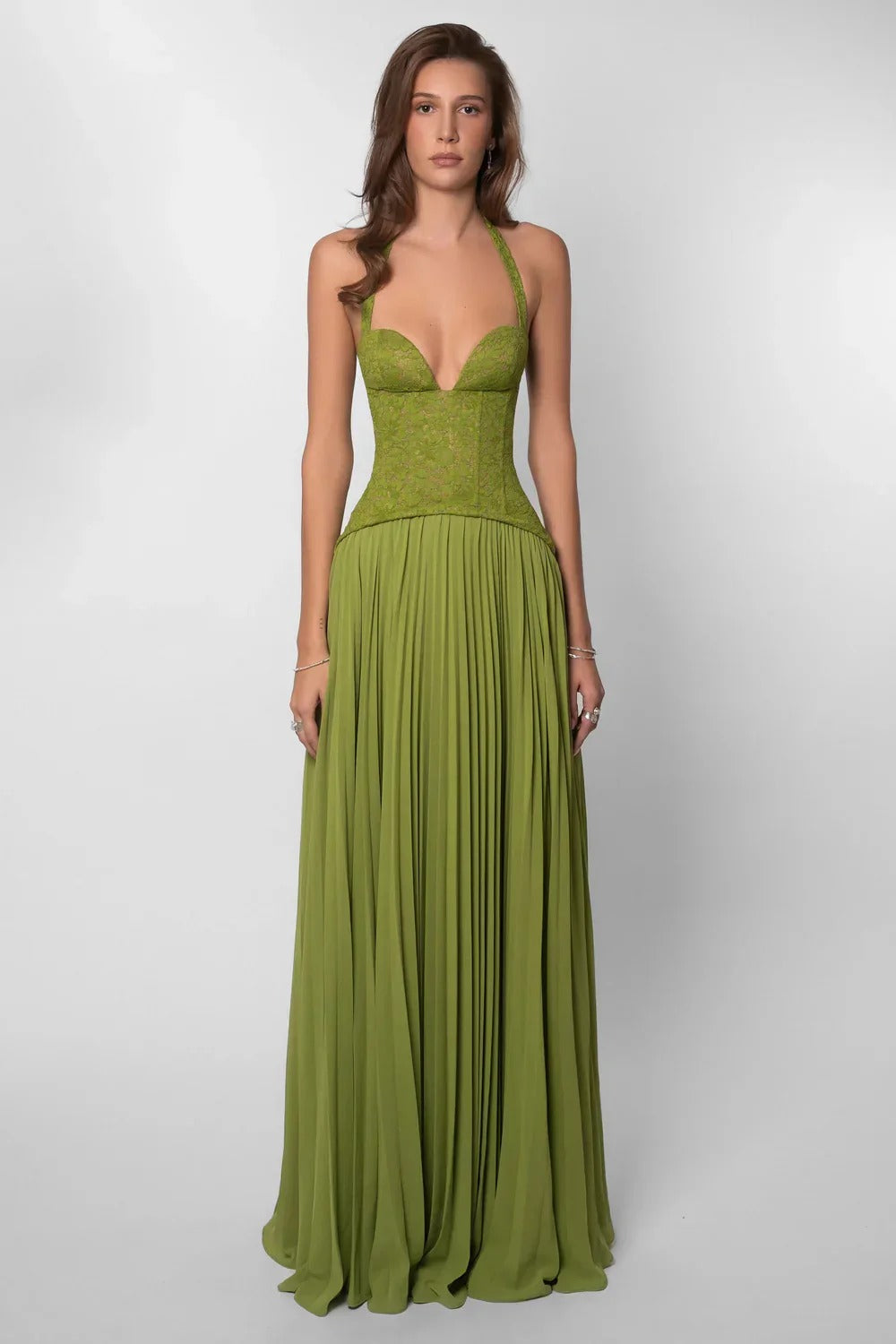 Women's Wedding Guest Pleated Corset Maxi Dress