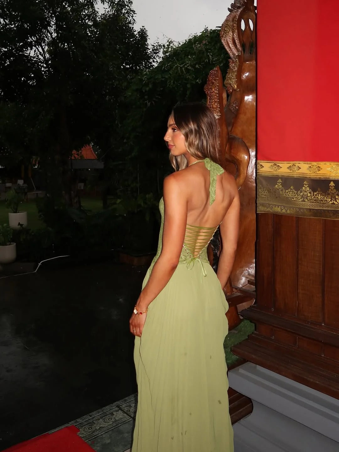 Women's Wedding Guest Pleated Corset Maxi Dress