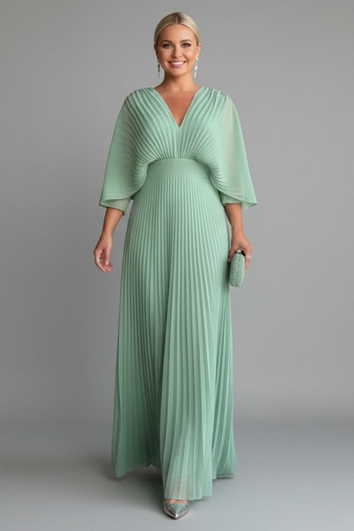 Women's Wedding Guest Pleated V-Neck Maxi Dress