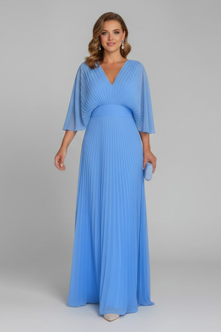 Women's Wedding Guest Pleated V-Neck Maxi Dress