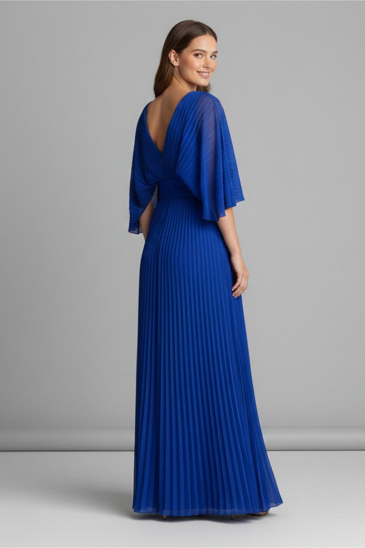 Women's Wedding Guest Pleated V-Neck Maxi Dress