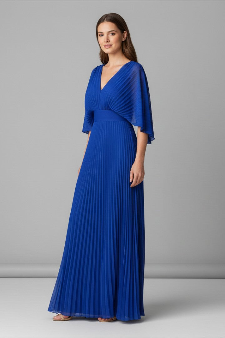 Women's Wedding Guest Pleated V-Neck Maxi Dress