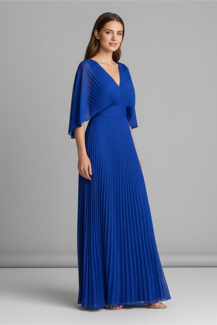 Women's Wedding Guest Pleated V-Neck Maxi Dress