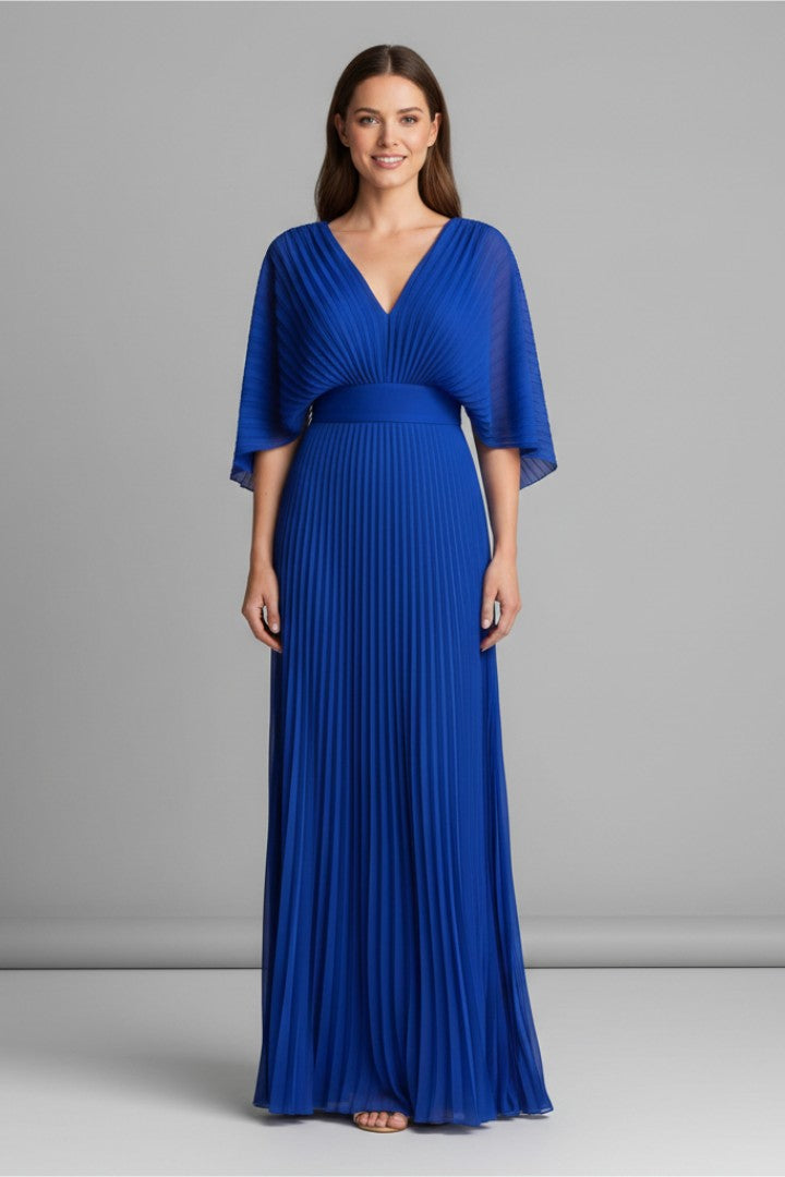 Women's Wedding Guest Pleated V-Neck Maxi Dress