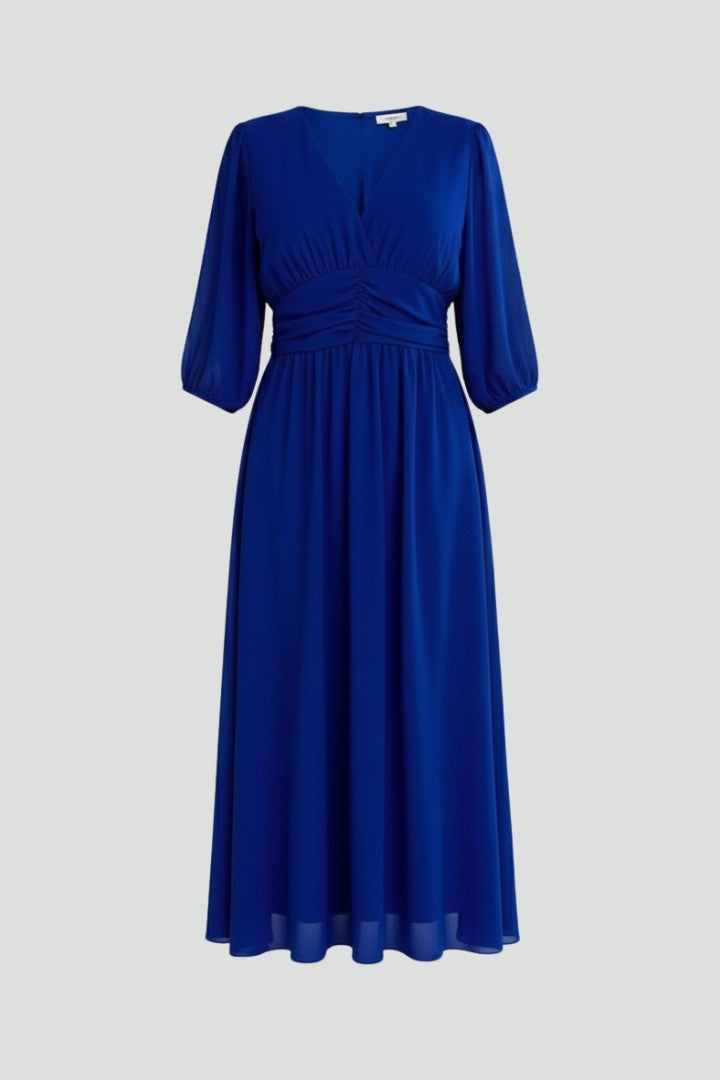 Women's Wedding Guest Ruched Waist V-Neck Maxi Dress