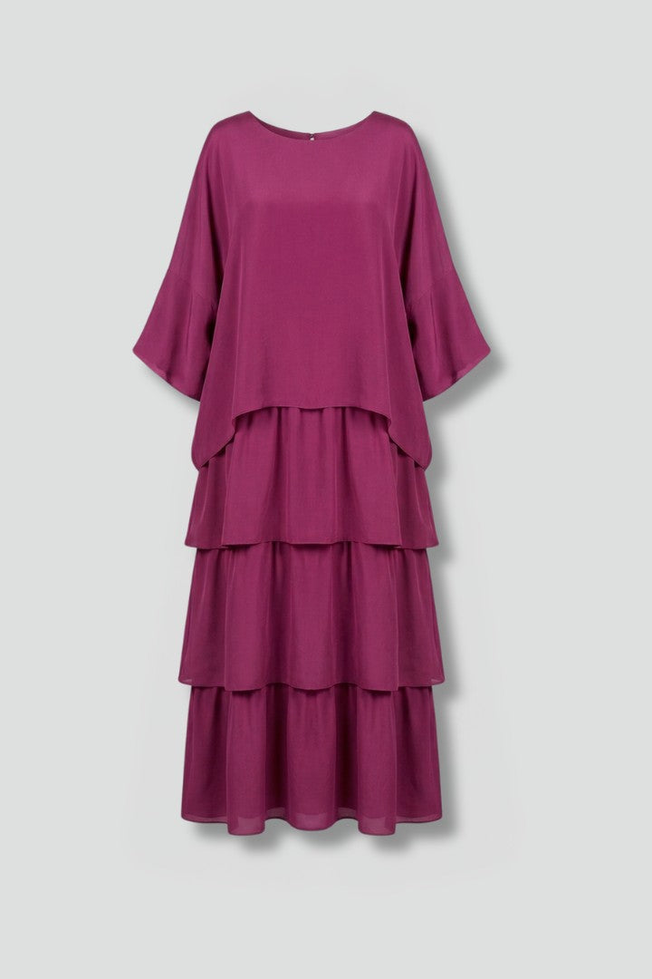 Women's Wedding Guest Tiered Ruffle Sleeve Maxi Dress