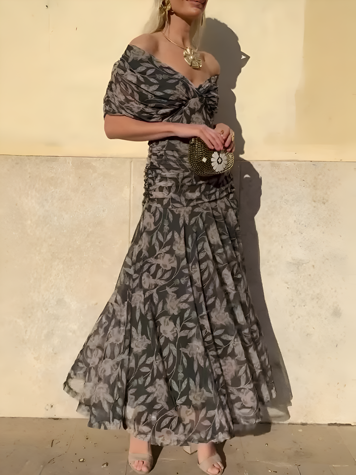 Women's Black Off Shoulder Floral Maxi Dress