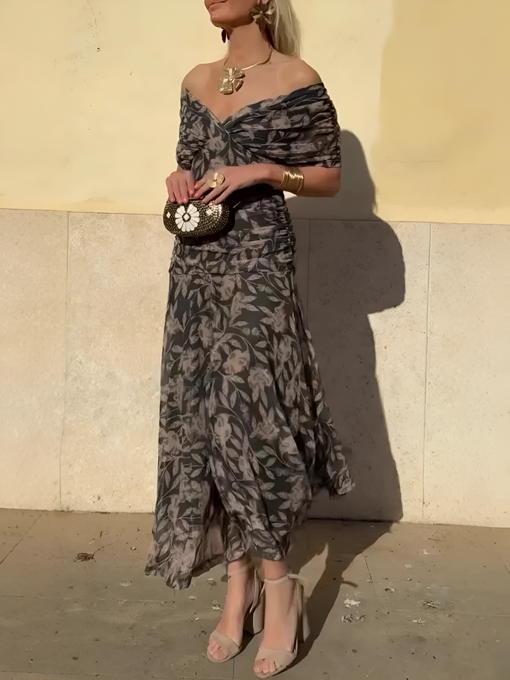Women's Black Off Shoulder Floral Maxi Dress