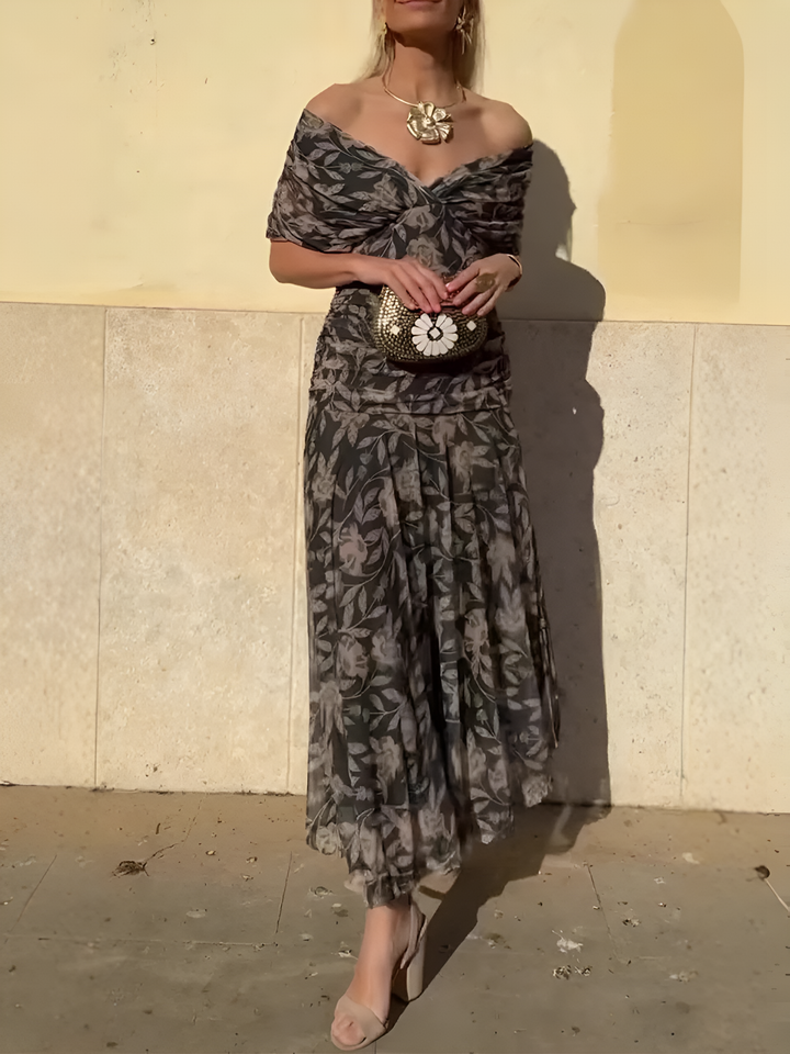 Women's Black Off Shoulder Floral Maxi Dress