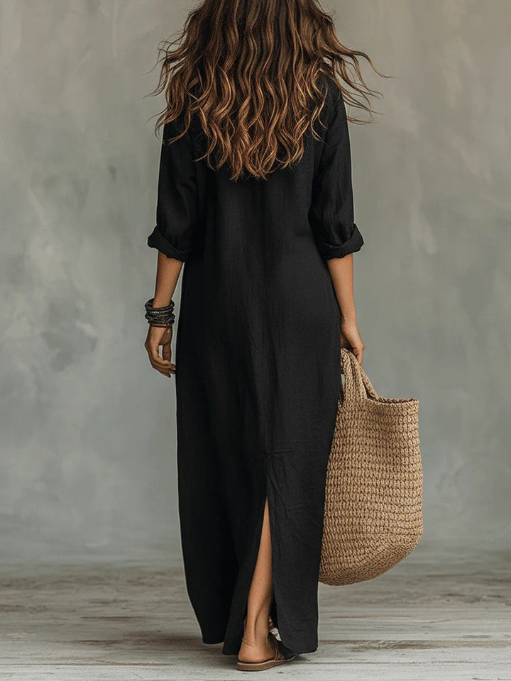 Women's Button Front Collared Shirt Maxi Dress