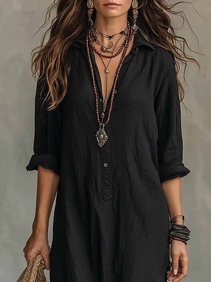 Women's Button Front Collared Shirt Maxi Dress