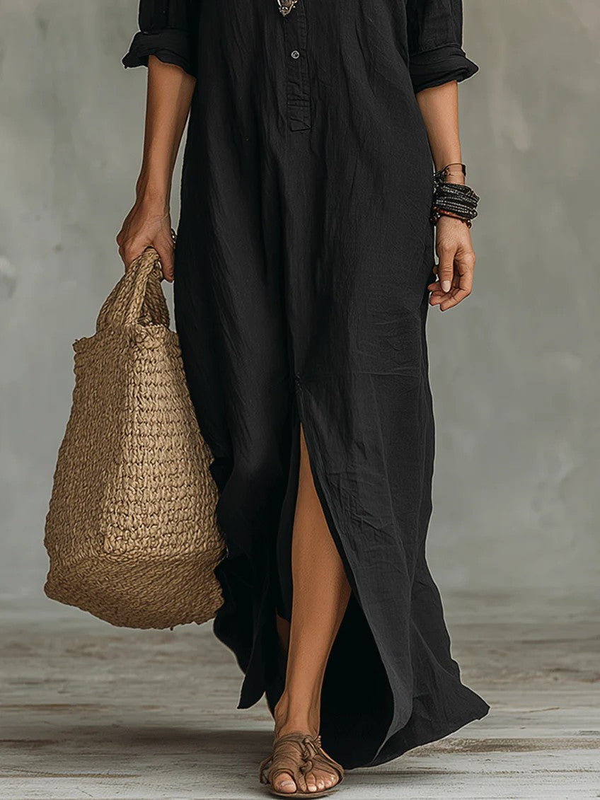 Women's Button Front Collared Shirt Maxi Dress