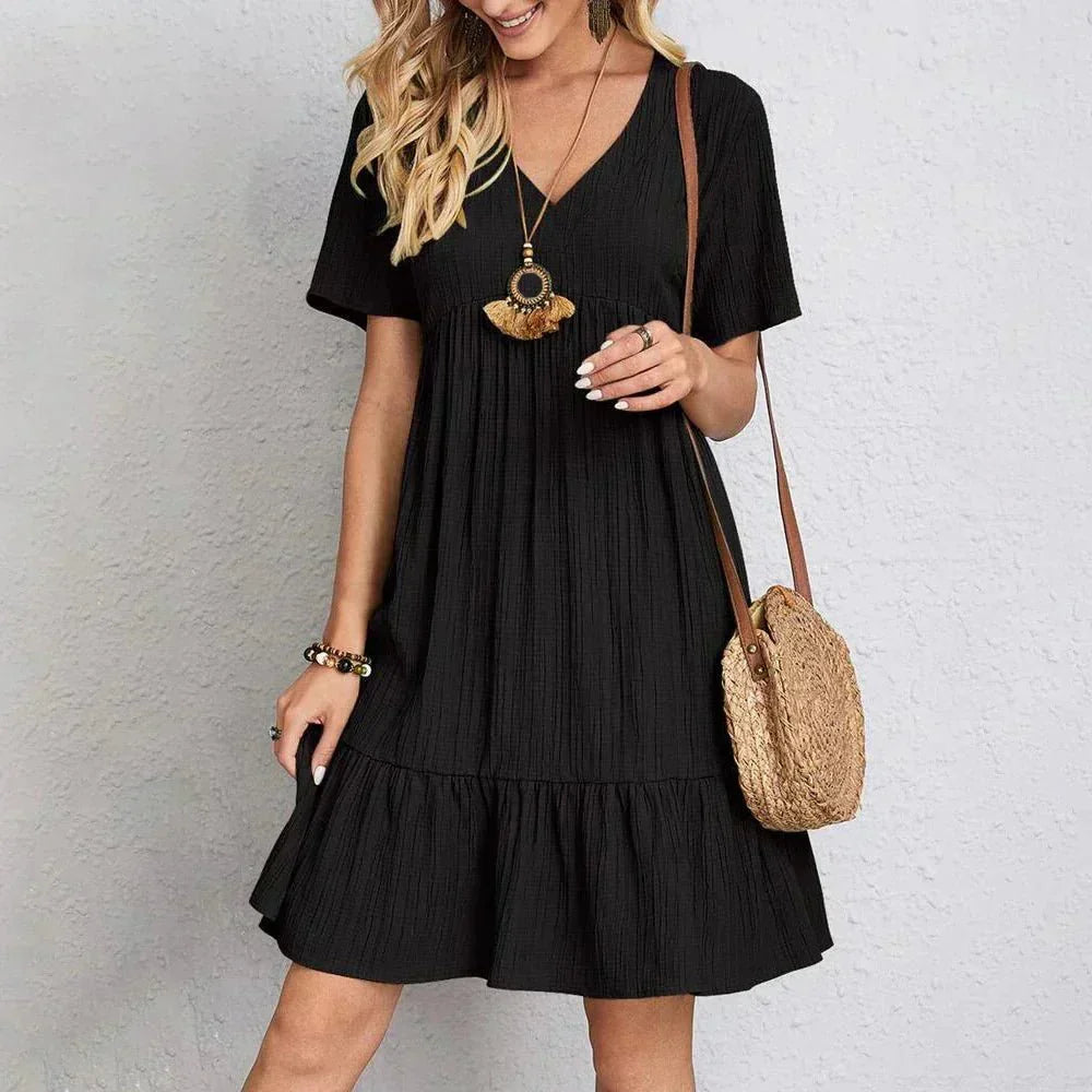 Women's V-Neck Ruffle Hem Summer Dress