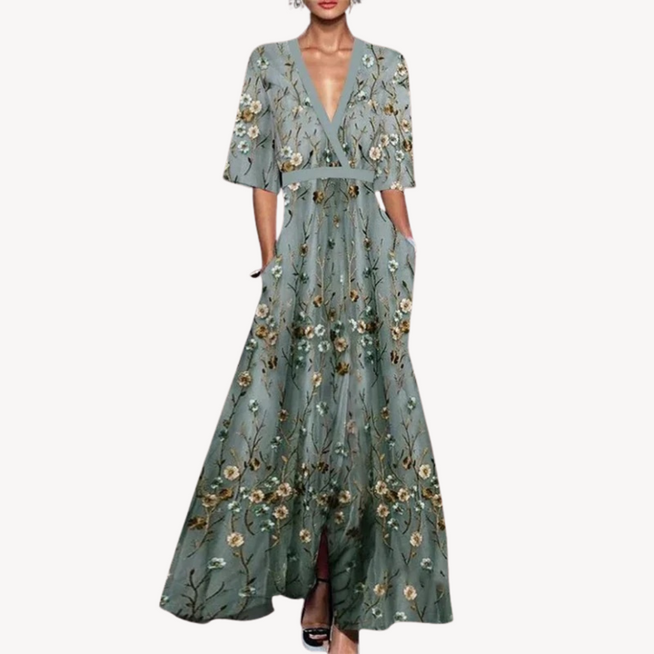 Women's Elegant V-Neck Maxi Wrap Dress