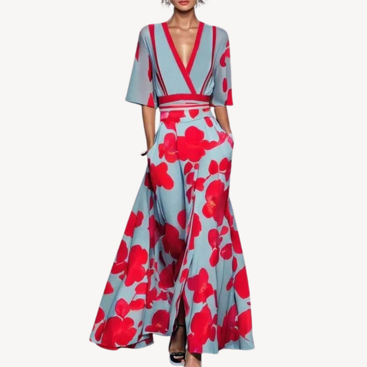 Women's Elegant V-Neck Maxi Wrap Dress