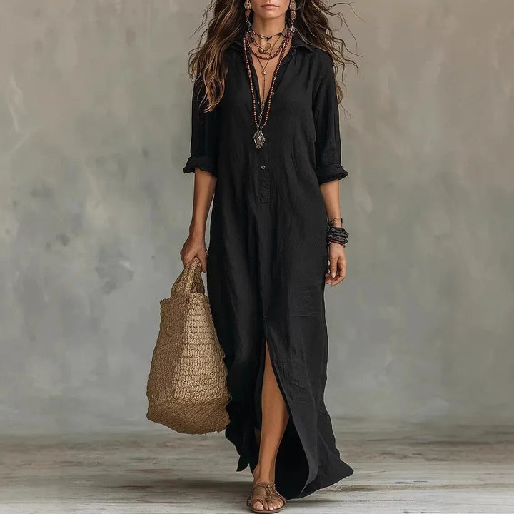 Women's Button Down Collared Long Sleeve Maxi Dress