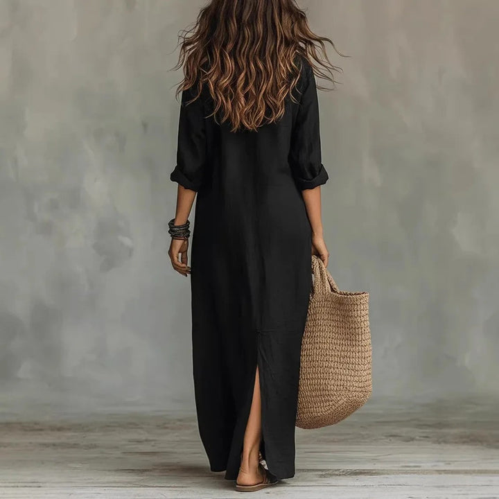 Women's Button Down Collared Long Sleeve Maxi Dress