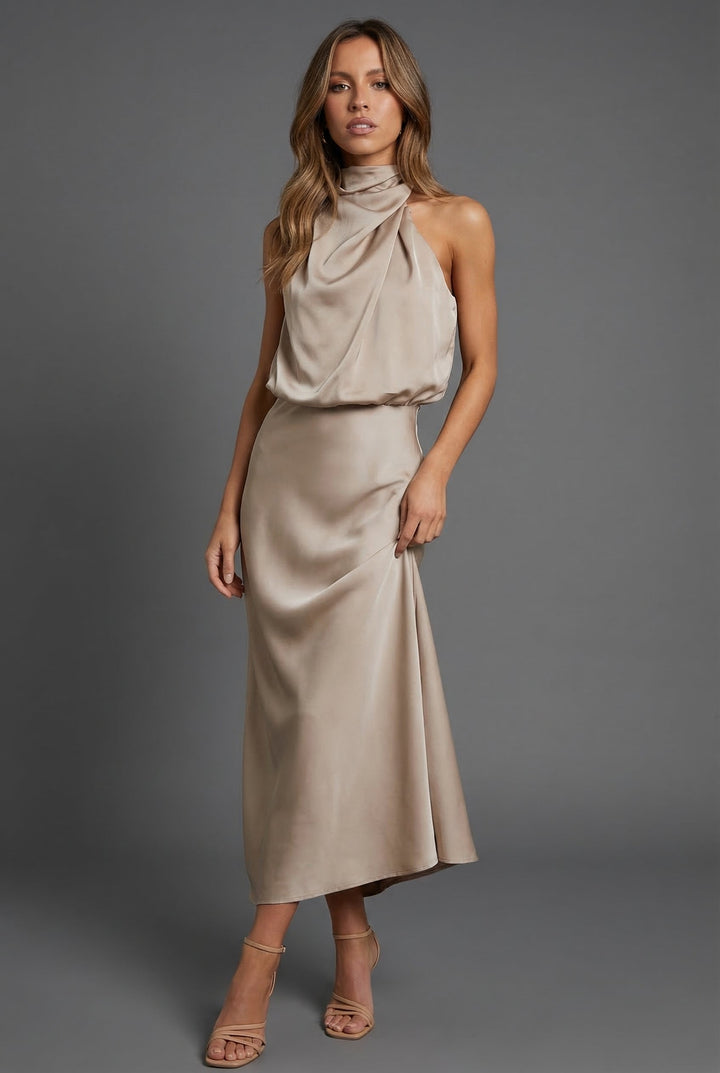 Women's Halterneck Wedding Guest Midi Dress