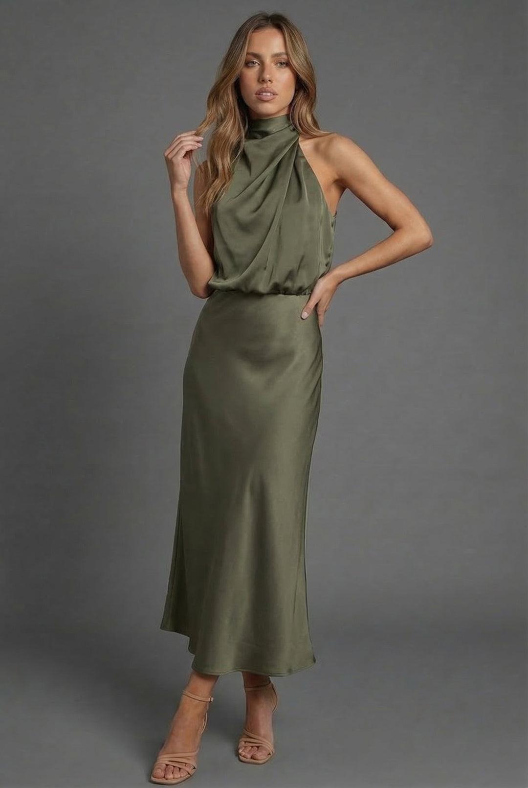 Women's Halterneck Wedding Guest Midi Dress