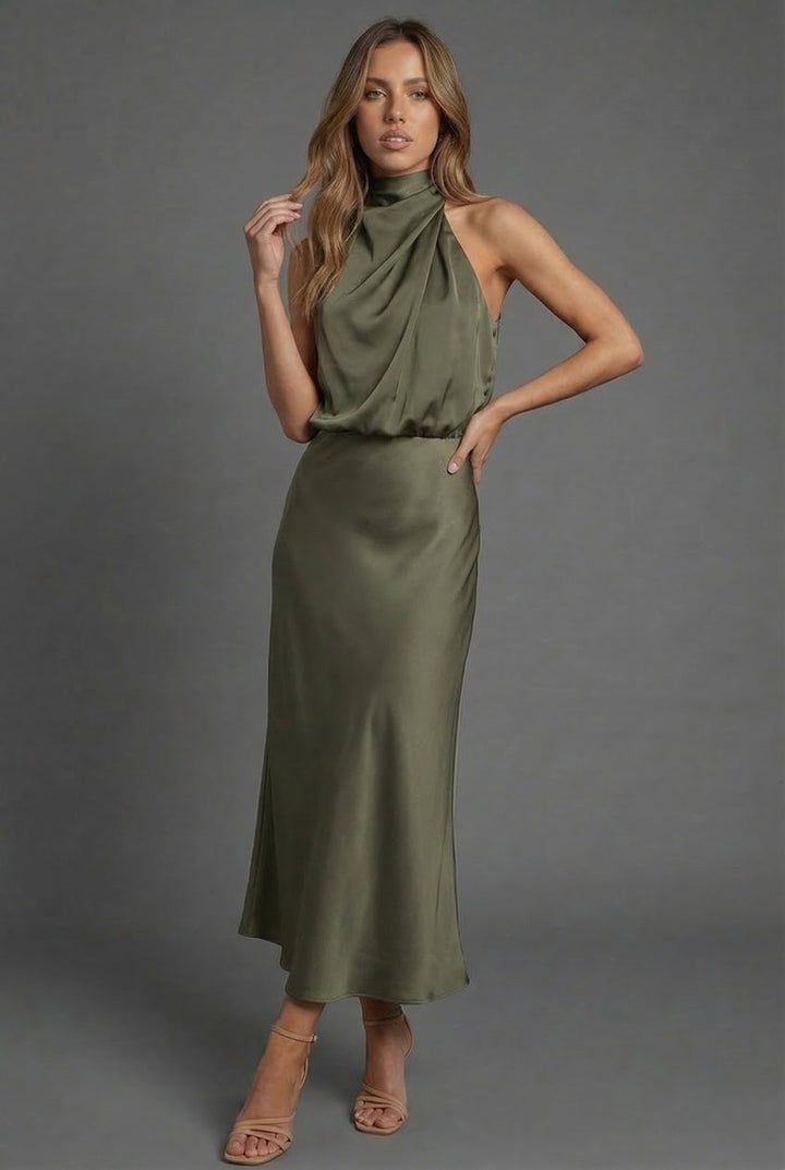 Women's Halterneck Wedding Guest Midi Dress